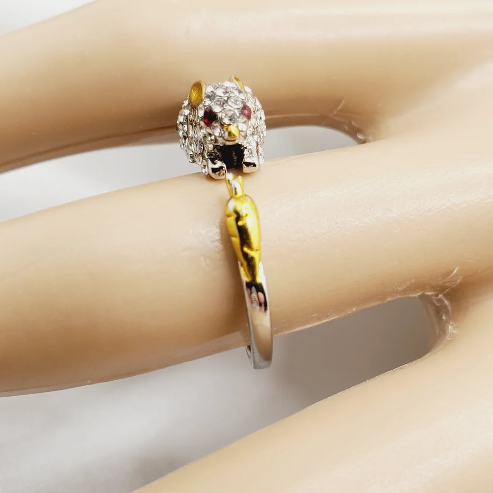 Rabbit bunny crystal ring adjustable sz 7 8 9 new Easter spring carrot 925 - Picture 7 of 12